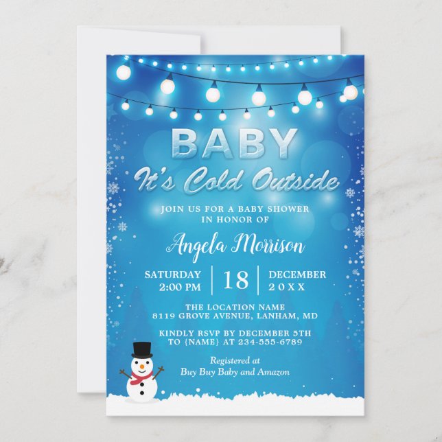 Invitación Baby It's Cold Outside Winter Lights Baby Shower (Anverso)