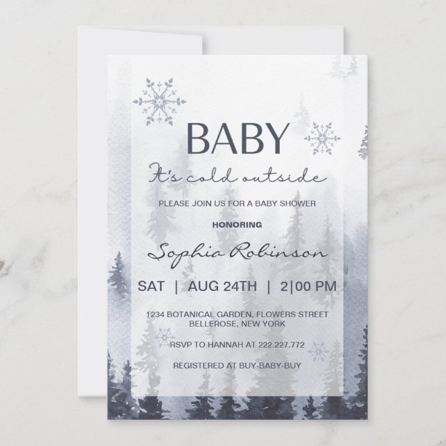 Invitación Baby It's Cold Outside Winter Mountain Baby Shower (Anverso)