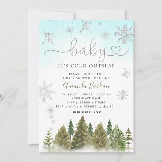 Invitación Baby It's Cold Outside Winter Mountain Baby Shower (Anverso)