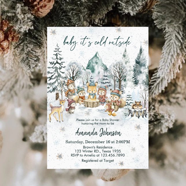 Invitación Baby It's Cold Outside Winter Woodland Baby Shower (Subido por el creador)