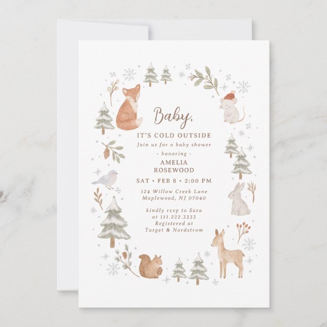 Invitación Baby It's Cold Outside Winter Woodland Baby Shower (Anverso)
