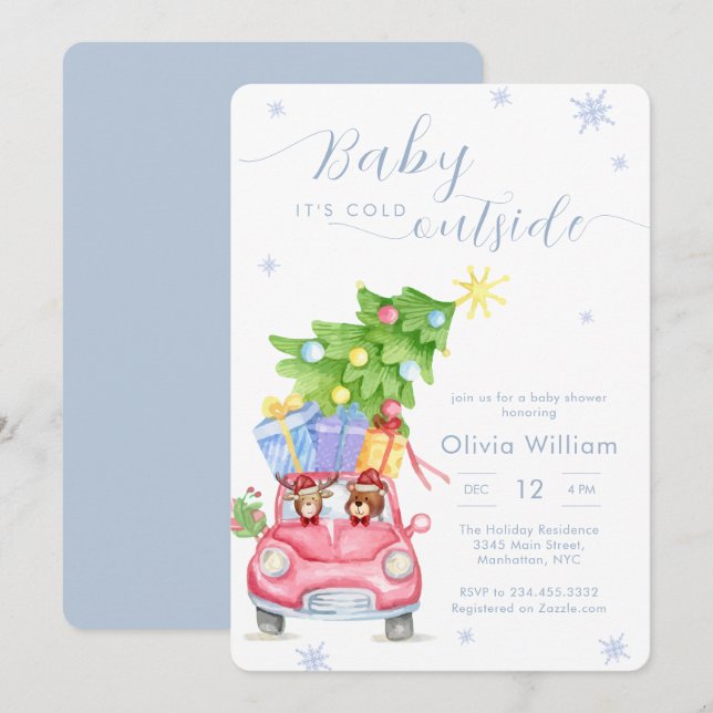Invitación Baby It's Cold Outside Woodland Animal Baby Shower (Anverso / Reverso)