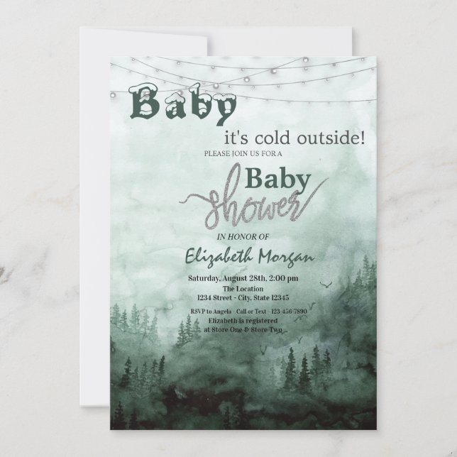 Invitación Baby It's Cold Pine Tree Forest Baby Shower (Anverso)