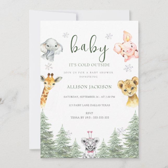 Invitación Baby It's Cold Woodland fuera de Baby Shower (Anverso)