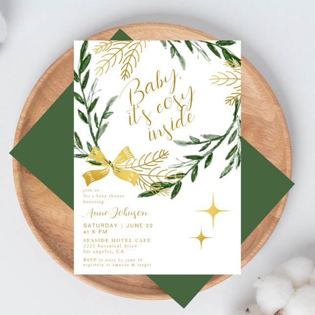 Invitación Baby It's Cosy Inside Winter Botanical Gold Shower (Subido por el creador)