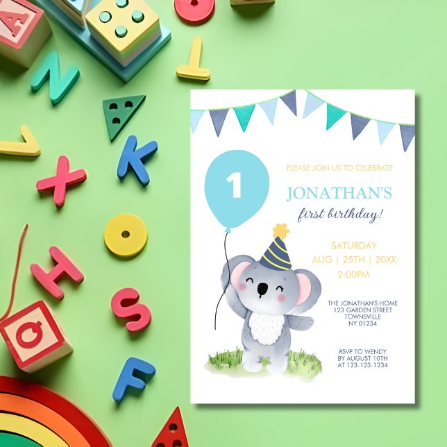 Invitación Baby Koala Balloon Fiesta Bandera Cumpleaños (Subido por el creador)
