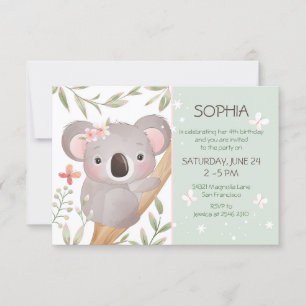 Invitación Baby Koala en el cumpleaños del árbol