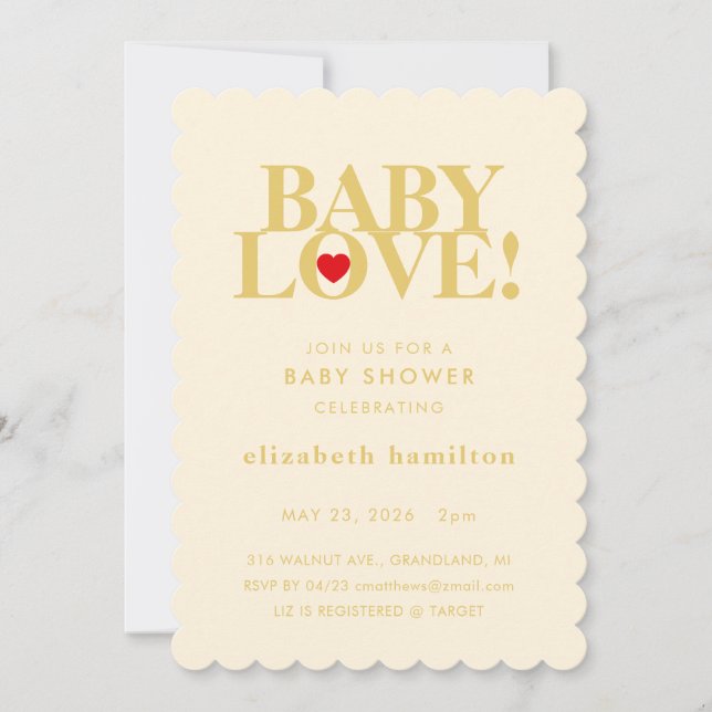 Invitación BABY LOVE! Bold Cream Gold Baby Shower Invitation (Anverso)