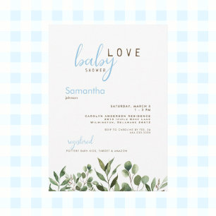 Invitación Baby Love Botanical Icy Blue Baby Boy Shower