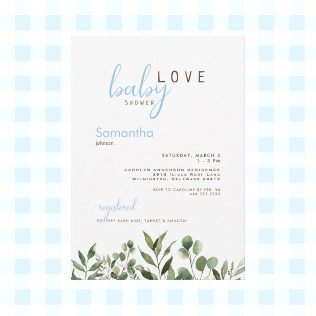 Invitación Baby Love Botanical Icy Blue Baby Boy Shower (Subido por el creador)