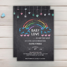 Invitación Baby Love Chalkboard Hearts & Rainbow Baby Shower