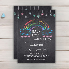 Invitación Baby Love Chalkboard Hearts & Rainbow Baby Shower