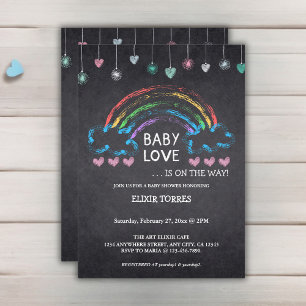 Invitación Baby Love Chalkboard Hearts & Rainbow Baby Shower