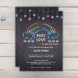 Invitación Baby Love Chalkboard Hearts & Rainbow Baby Shower