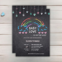 Baby Love Chalkboard Hearts & Rainbow Baby Shower