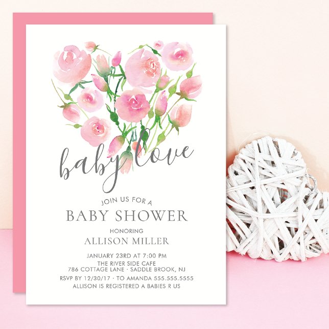 Invitación Baby Love Floral Heart Chica Baby Shower (Subido por el creador)