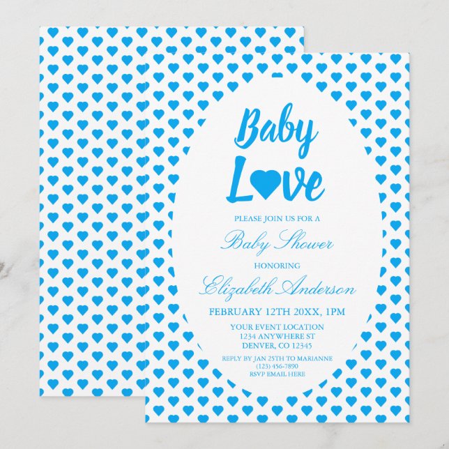 Invitación Baby Love Heart Boy Baby Shower (Anverso / Reverso)