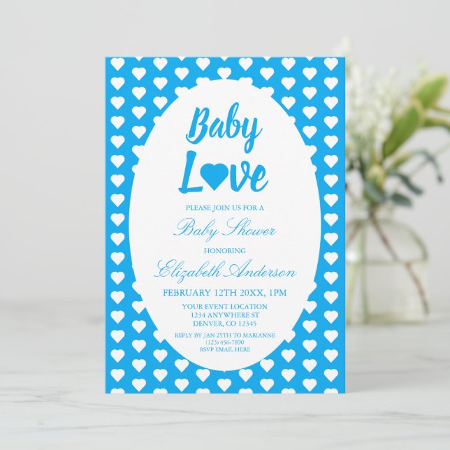 Invitación Baby Love Heart Boy Baby Shower (Anverso de pie)