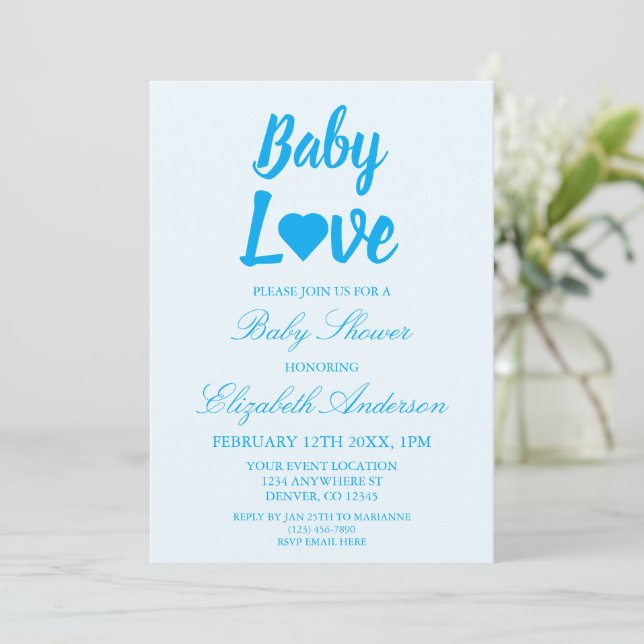 Invitación Baby Love Heart Boy Baby Shower (Anverso de pie)