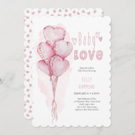 Invitación Baby Love Pink Heart Balloons Chica Baby Shower