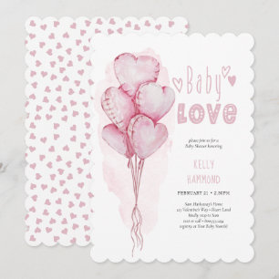 Invitación Baby Love Pink Heart Balloons Chica Baby Shower
