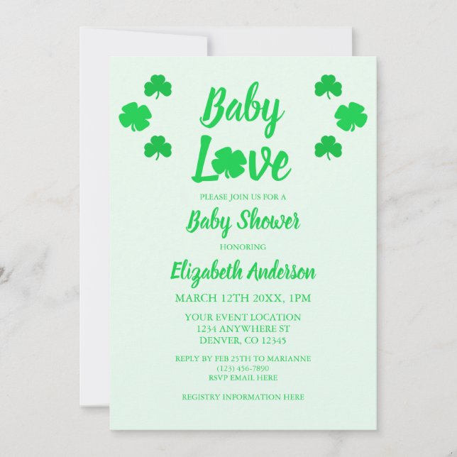 Invitación Baby Love Shamrock Baby Shower (Anverso)