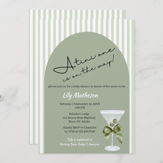 Invitación Baby Martini 'tini-one' Baby Shower (Anverso / Reverso)