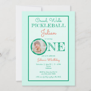 Invitación Baby Mint Green Crawl Walk Pickleball Primer cumpl