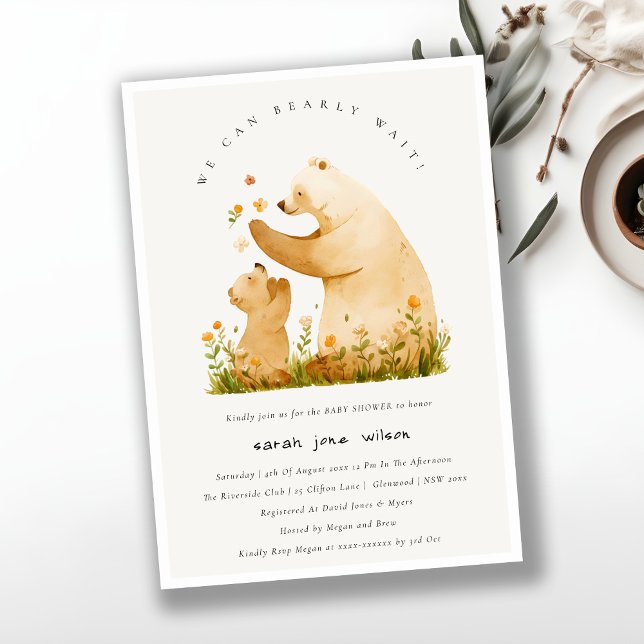 Invitación Baby Mom Bearly Wait Floral Neutal Baby Shower (Subido por el creador)