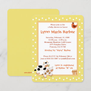 Invitación Baby Moo Cow Farm Yellow Baby Shower