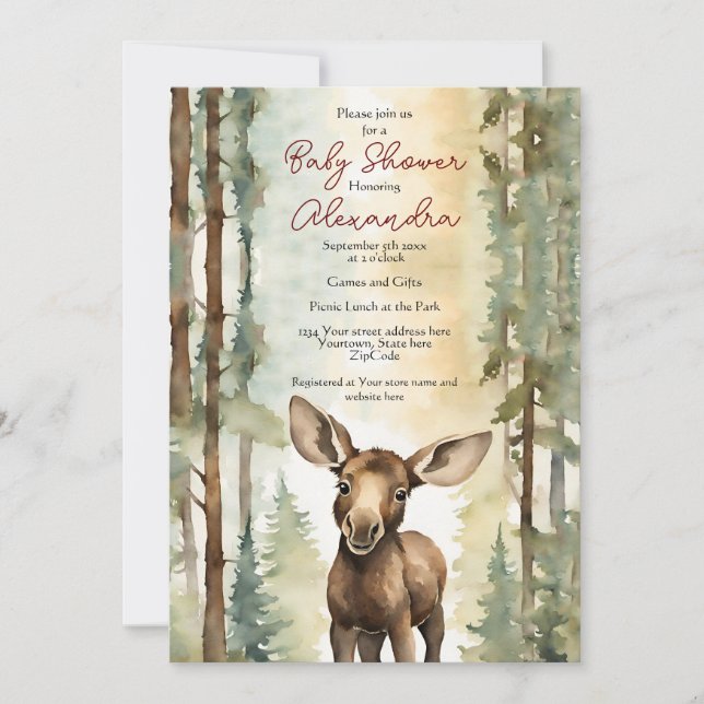 Invitación Baby Moose Gender Neutral Baby Shower (Anverso)