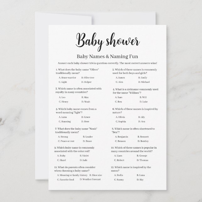Invitación Baby Names Baby Shower Game, Baby Names Printable, (Anverso)