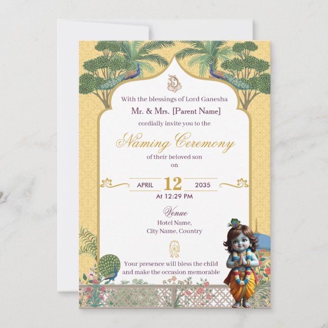 Invitación Baby Naming Ceremony Invitation Krishna Namkaran (Anverso)