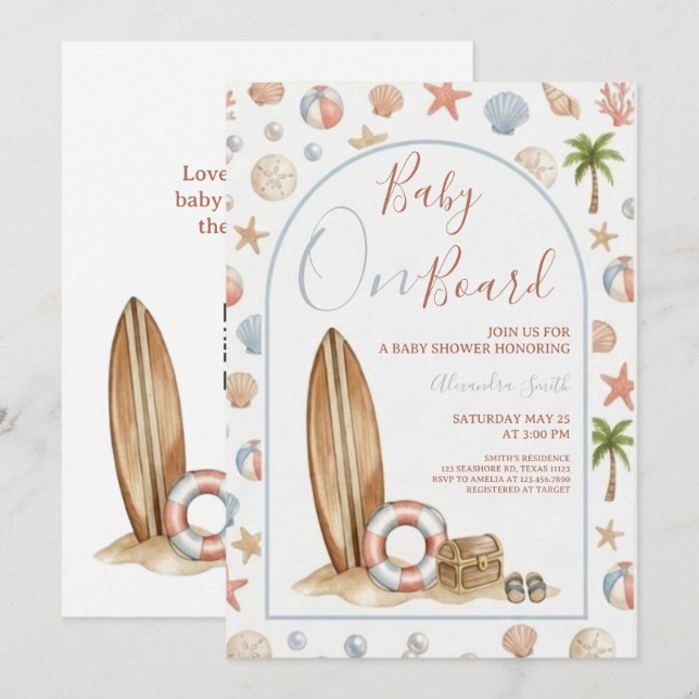 Invitación Baby On Board | Arch Frame Beach Baby Shower (Anverso / Reverso)