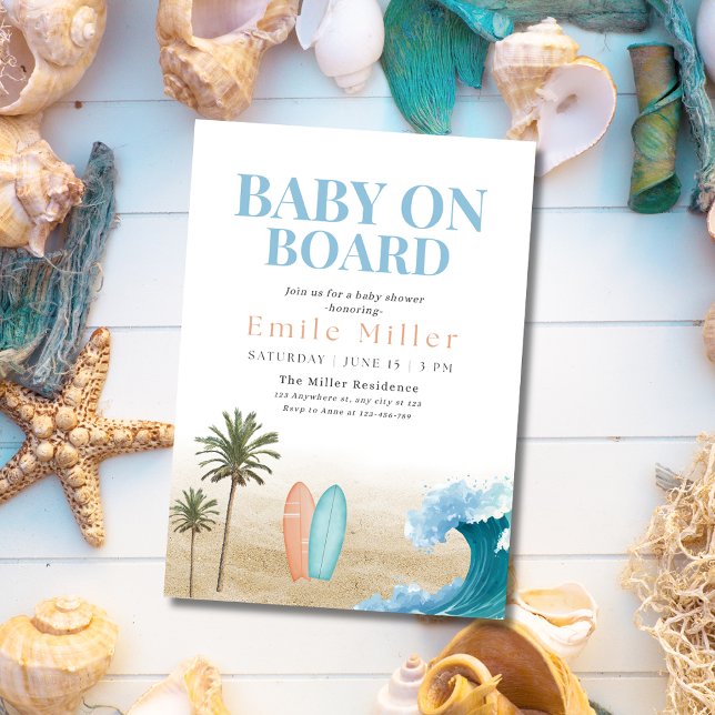 Invitación Baby On Board Baby Shower, Surfing Boy Baby Shower (Subido por el creador)