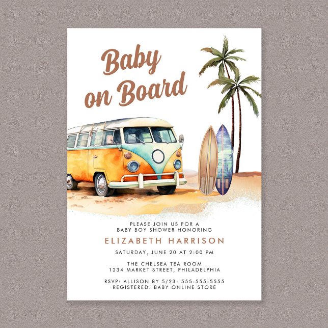 Invitación Baby On Board Beach Surf Baby Shower (Subido por el creador)