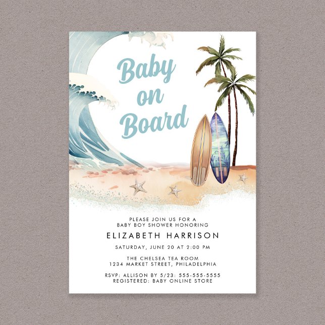 Invitación Baby On Board Beach Surf Baby Shower (Subido por el creador)