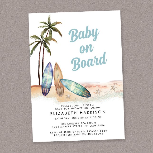 Invitación Baby On Board Beach Surf Baby Shower (Subido por el creador)