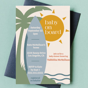 Invitación "Baby on board" Beach Surfing Ocean Baby Shower