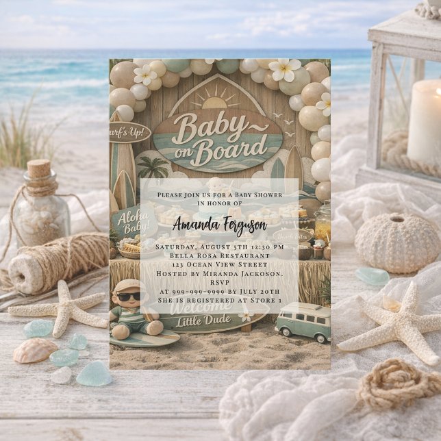 Invitación Baby on Board retro beach Baby Shower (Subido por el creador)