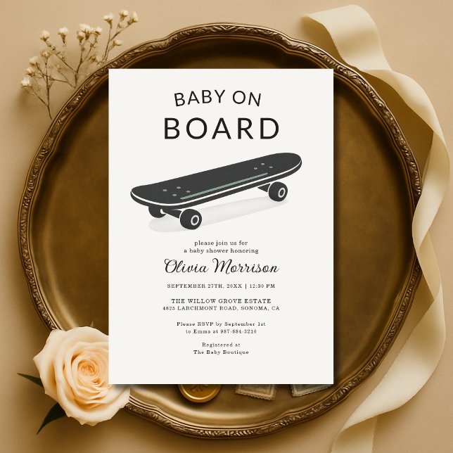 Invitación Baby on Board Skateboard Baby Shower (Subido por el creador)