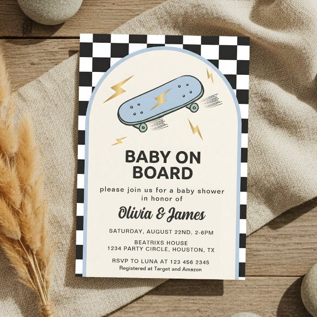 Invitación Baby on Board Skateboard Baby Shower party (Subido por el creador)