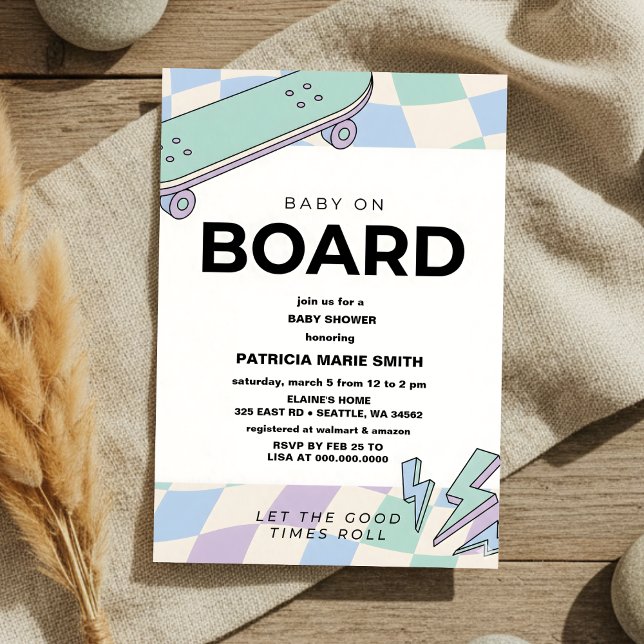 Invitación Baby on Board Skateboard Baby Shower party Invitat (Subido por el creador)