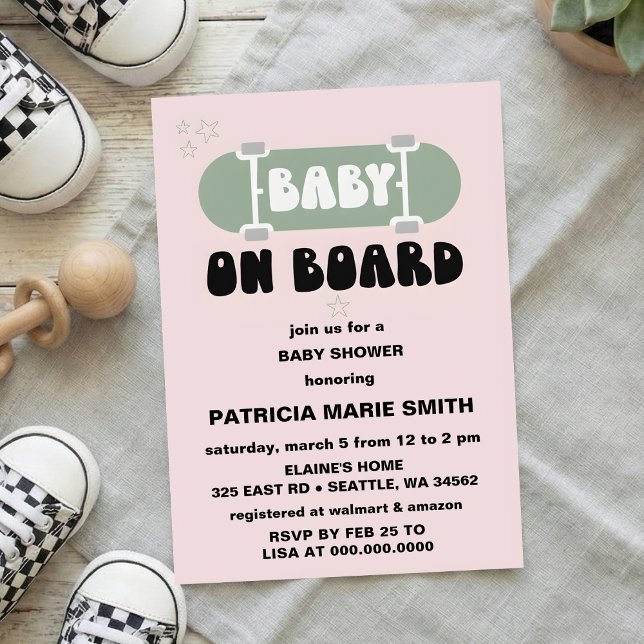Invitación Baby on Board Skateboard Baby Shower party Invitat (Subido por el creador)