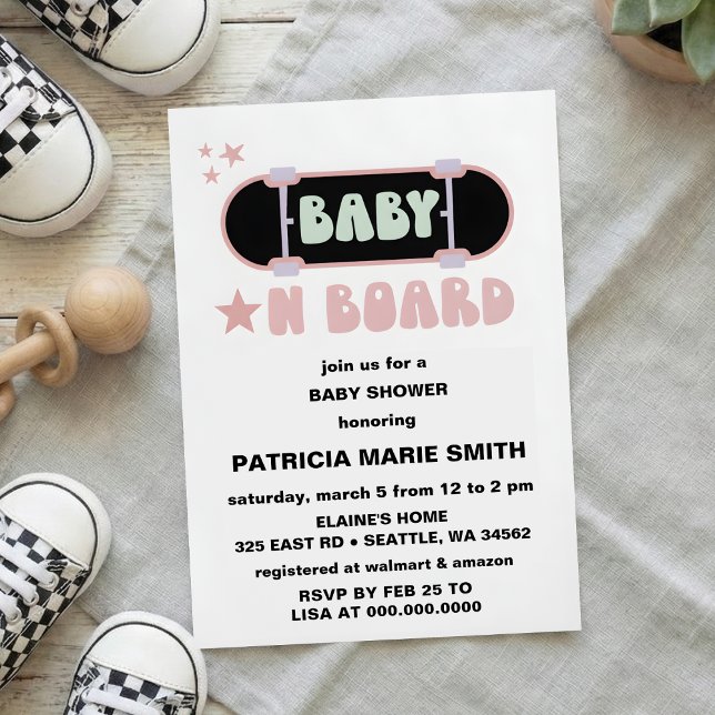 Invitación Baby on Board Skateboard Baby Shower party Invitat (Subido por el creador)
