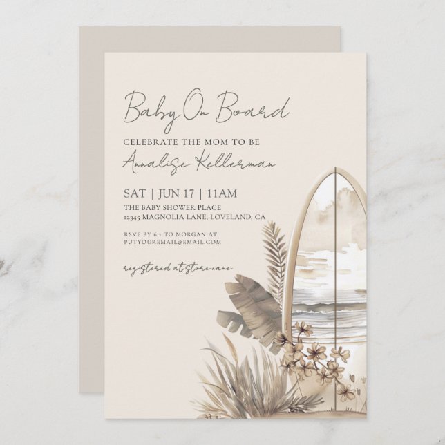 Invitación Baby On Board Summer Boho Beach Baby Shower (Anverso / Reverso)