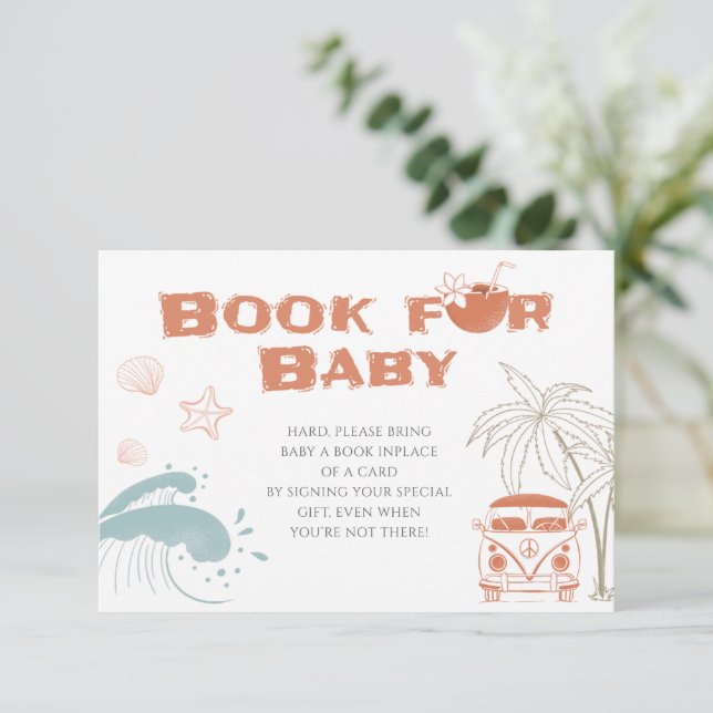 Invitación Baby on Board Surf Baby Shower Books For Baby Card (Anverso de pie)