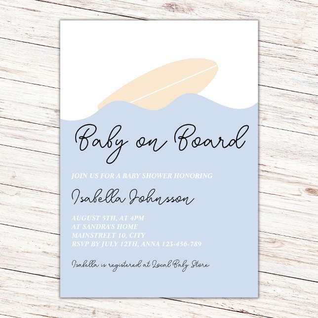 Invitación Baby On Board Surf Beach Neutral Baby Shower (baby on board surf beach gender neutral baby shower invitation)
