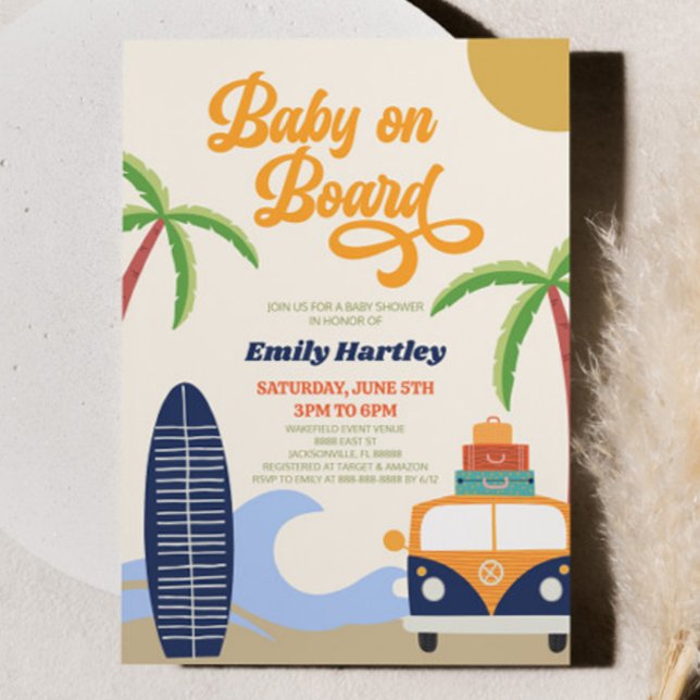 Invitación Baby On Board Surf Blue Retro Baby Shower (Subido por el creador)