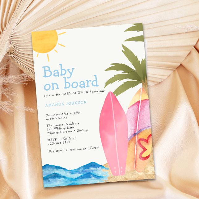 Invitación Baby on Board Surfboard Beach Baby Shower (Subido por el creador)